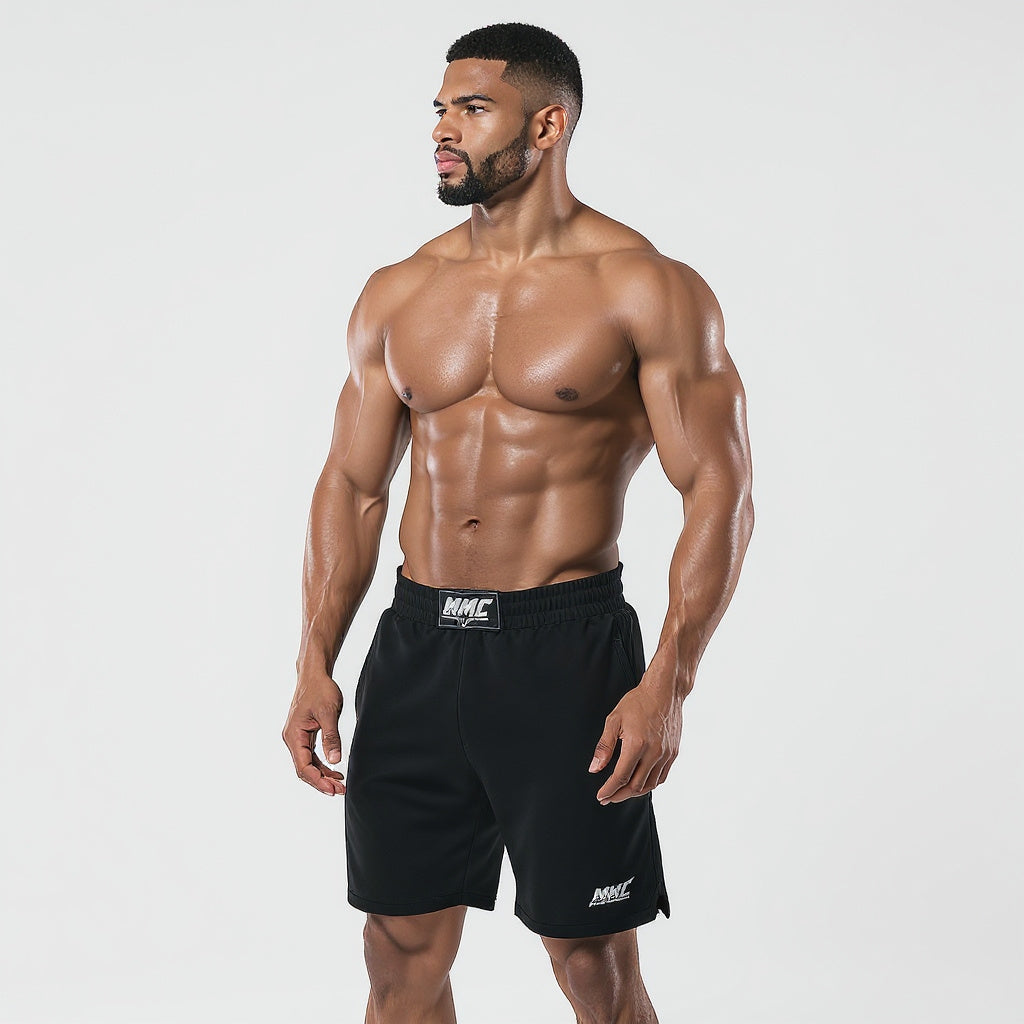 Men Polyester/Spandex MMA Shorts from alternative angle showing side profile and stitching details