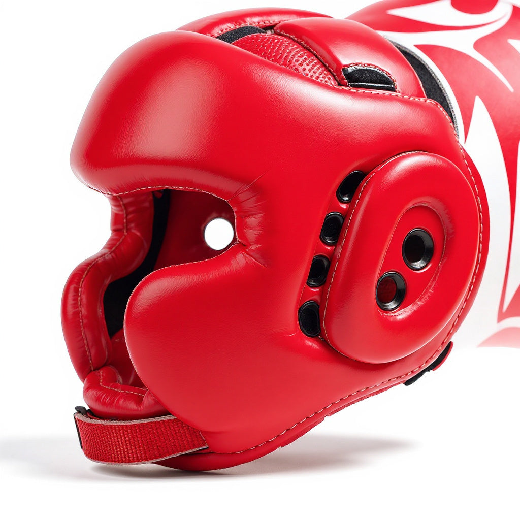 Close-up of padded foam texture on Boxing Headgear, macro texture shot