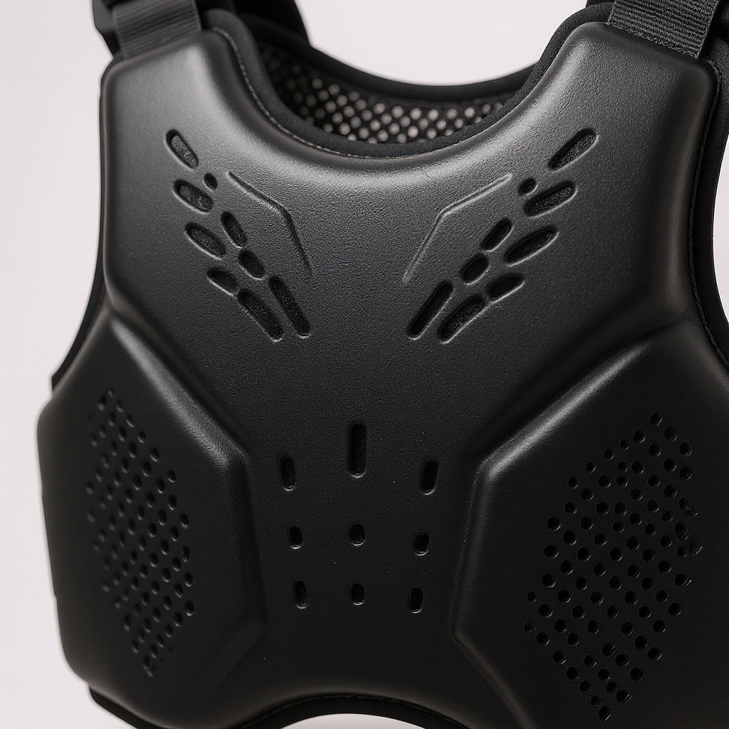 Close-up of ventilated foam design on boxing chest protector, macro texture shot