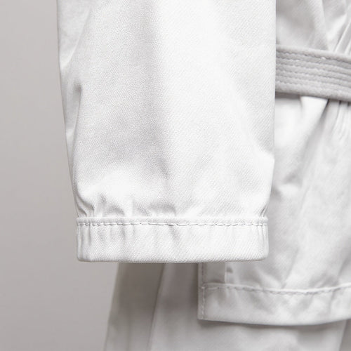 Close-up of reinforced stitching on Cotton Blend Karate Uniform, macro texture shot