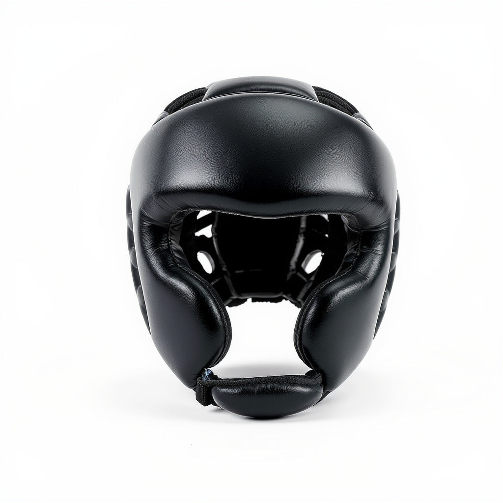Hero shot of Leather/Synthetic Boxing Headgear on white studio background, full product visible