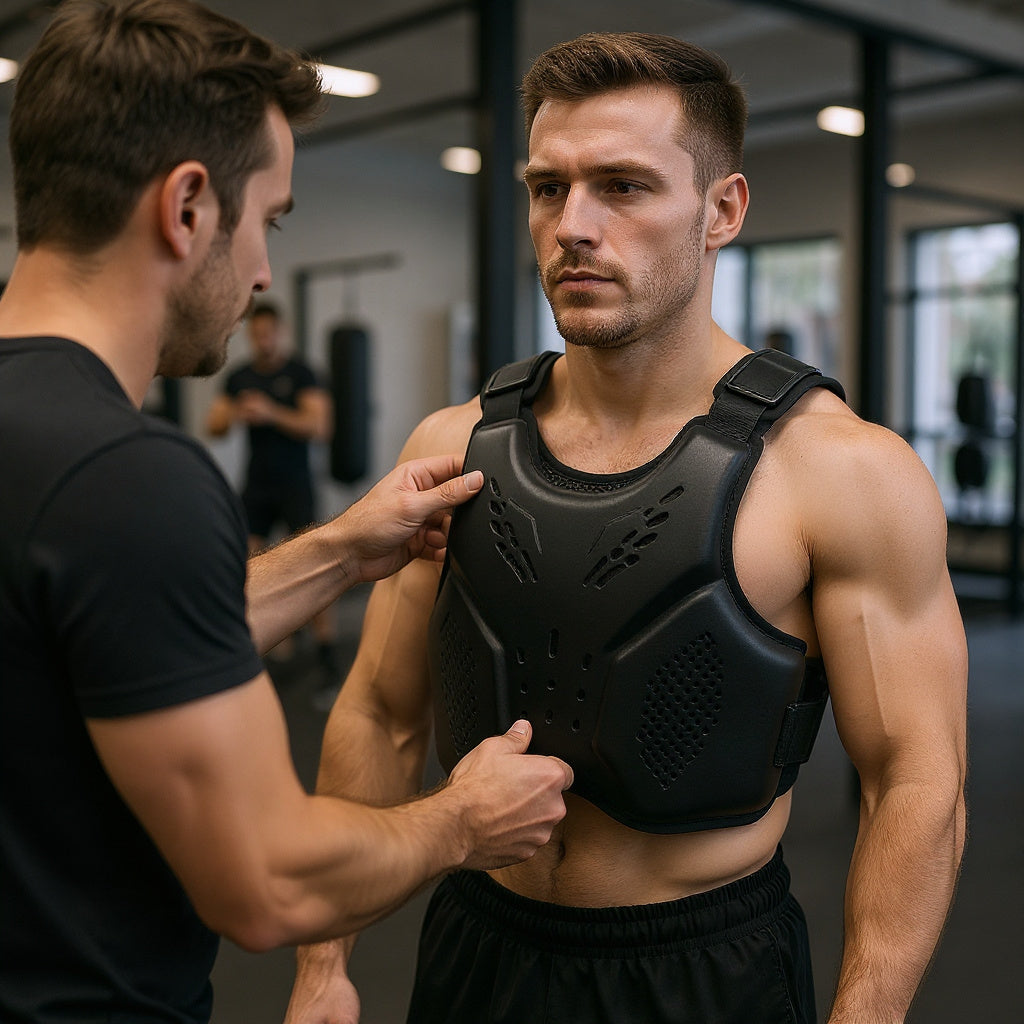 Foam Boxing Chest Protector during sparring session, side angle showing full protection