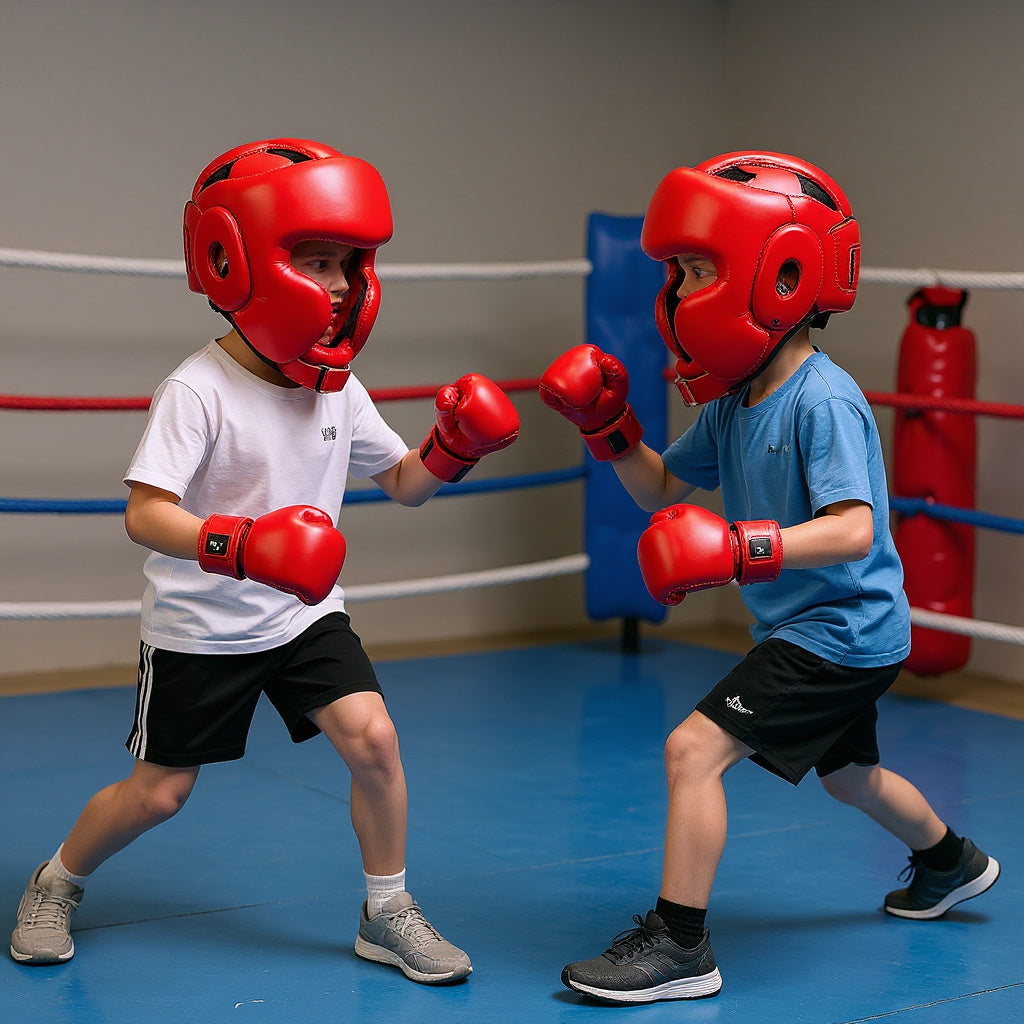 Boxing Headgear displayed on gym equipment, secondary showcase scene, editorial style