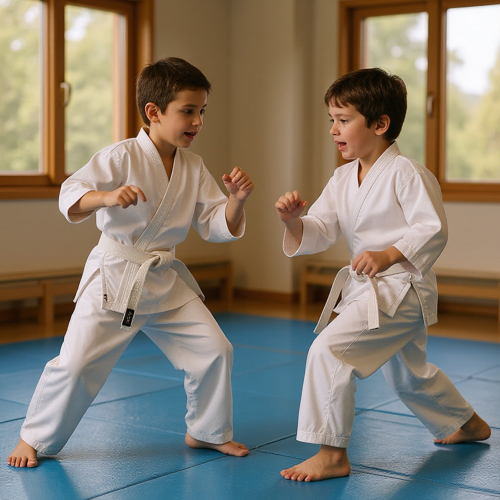 Cotton Blend Karate Uniform on training dummy, showcasing durability and movement flexibility